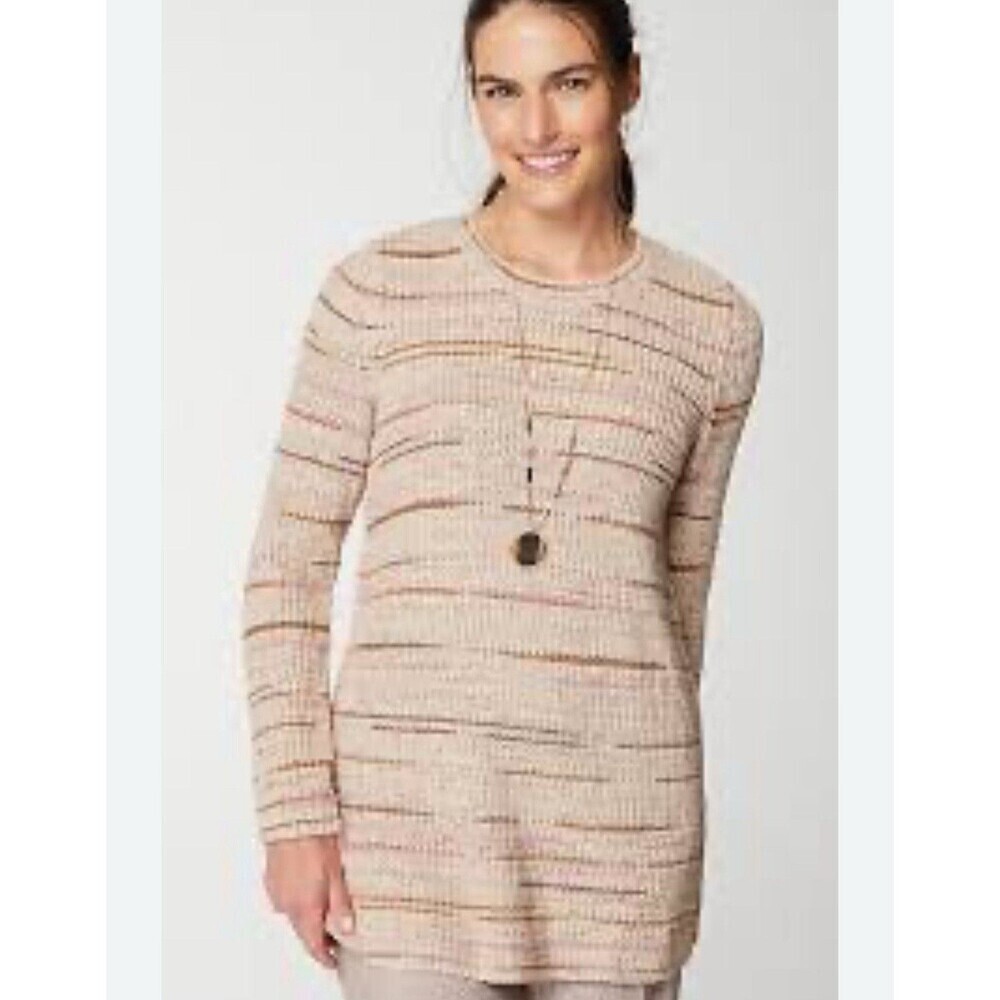 Pure Jill Elements Crew Neck Intarsia Striped Tunic Sweater Top XL Tall Cotton